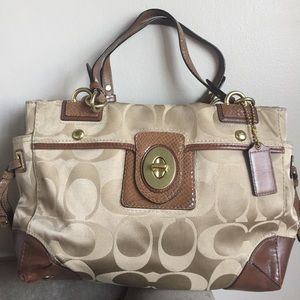 Authentic Coach Golden Shimmer Beige Logo Tote